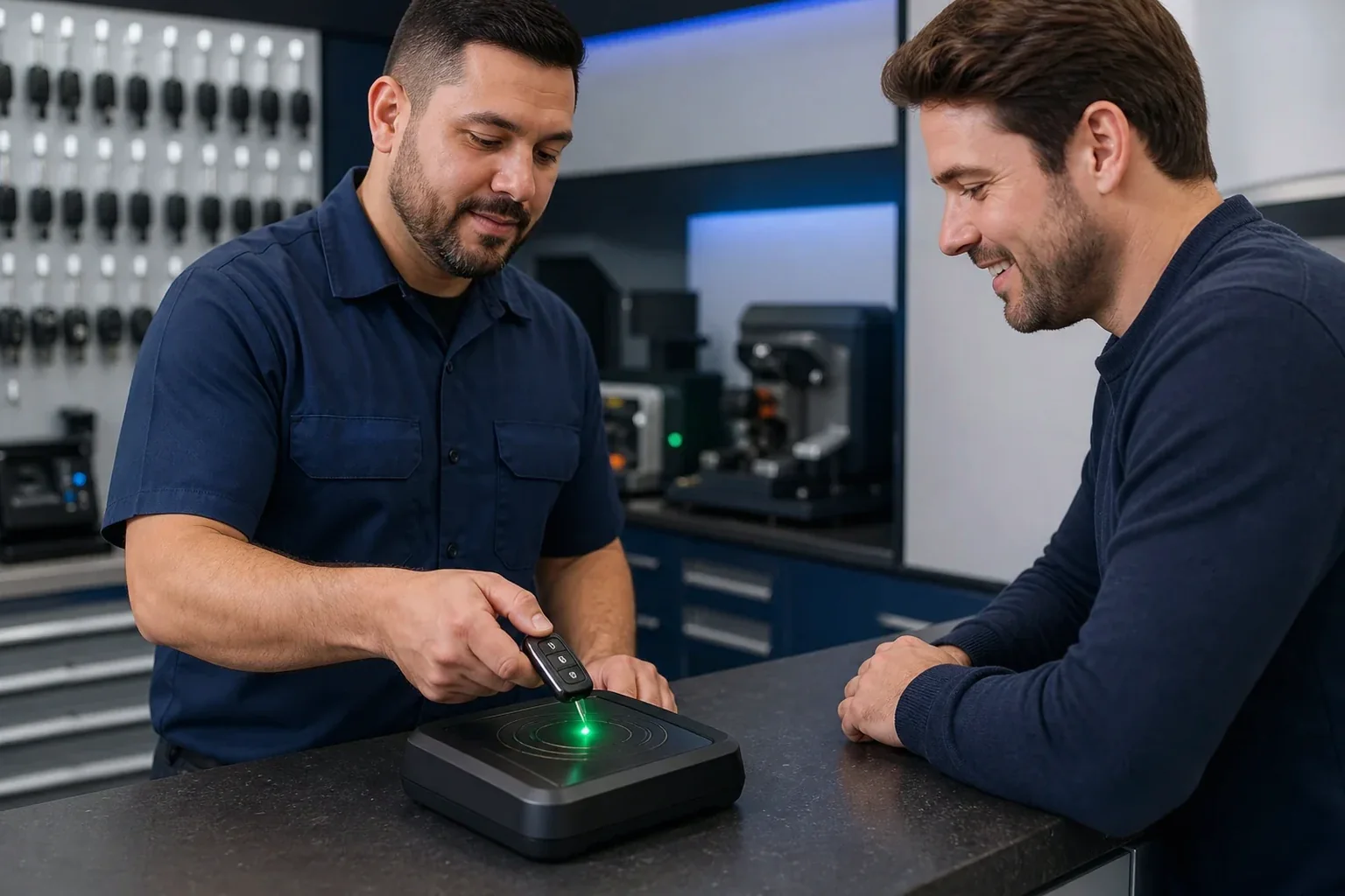 Chaveiro programando controles de segurança em Santana/AP.